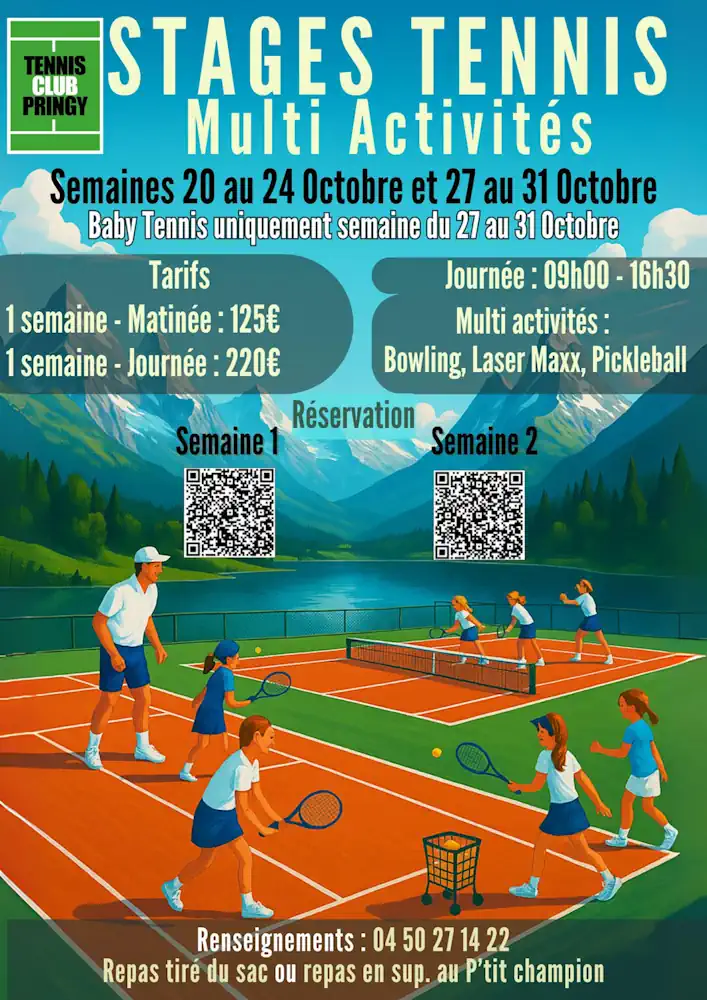 affiche stages Toussaint 2025 stages tennis enfants Pringy annecy - toussaint 2025